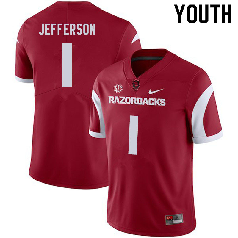 Youth #1 K.J. Jefferson Arkansas Razorbacks College Football Jerseys Sale-Cardinal - Click Image to Close
